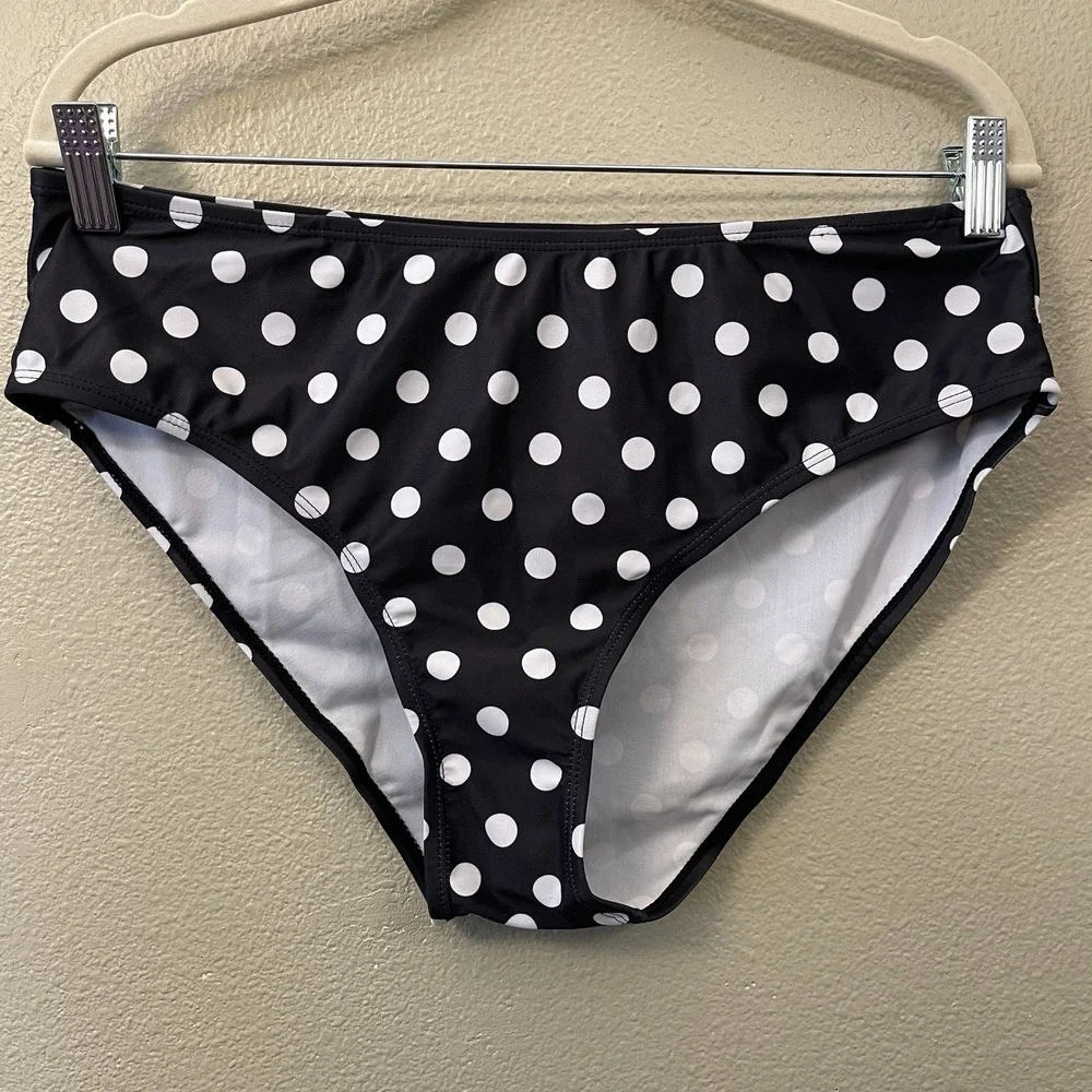 NEW Polka Dot Bikini Bottoms Black White Pool Beach Vacation Size XL